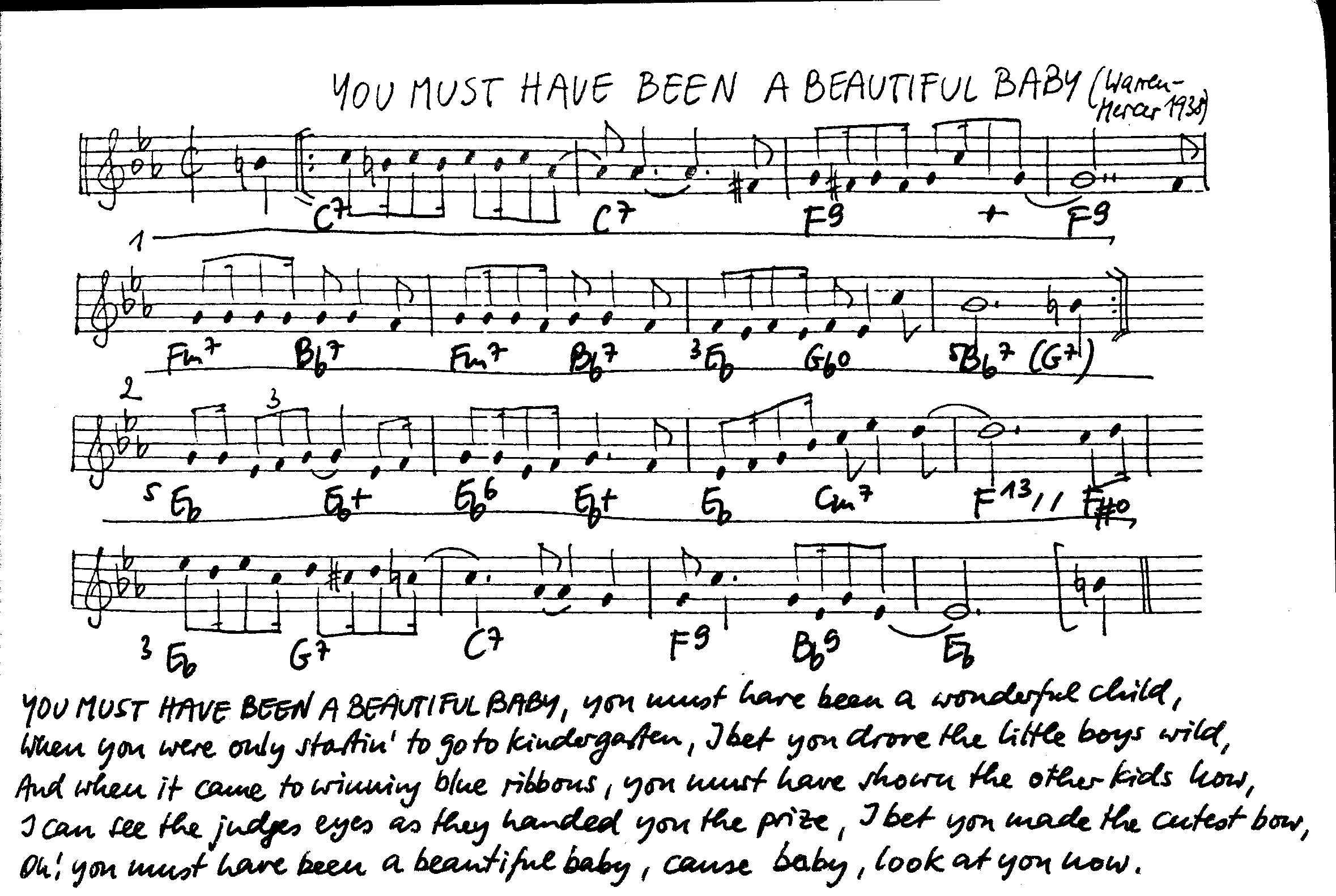 you must have been a beautiful baby leadsheet – book us for your next 20s or gatsby event